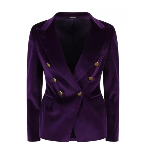 Tagliatore Double-Breasted Velvet Blazer Purple 