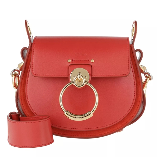 Chloé Tess Shoulder Bag Small Leather Plaid Red Zadeltas