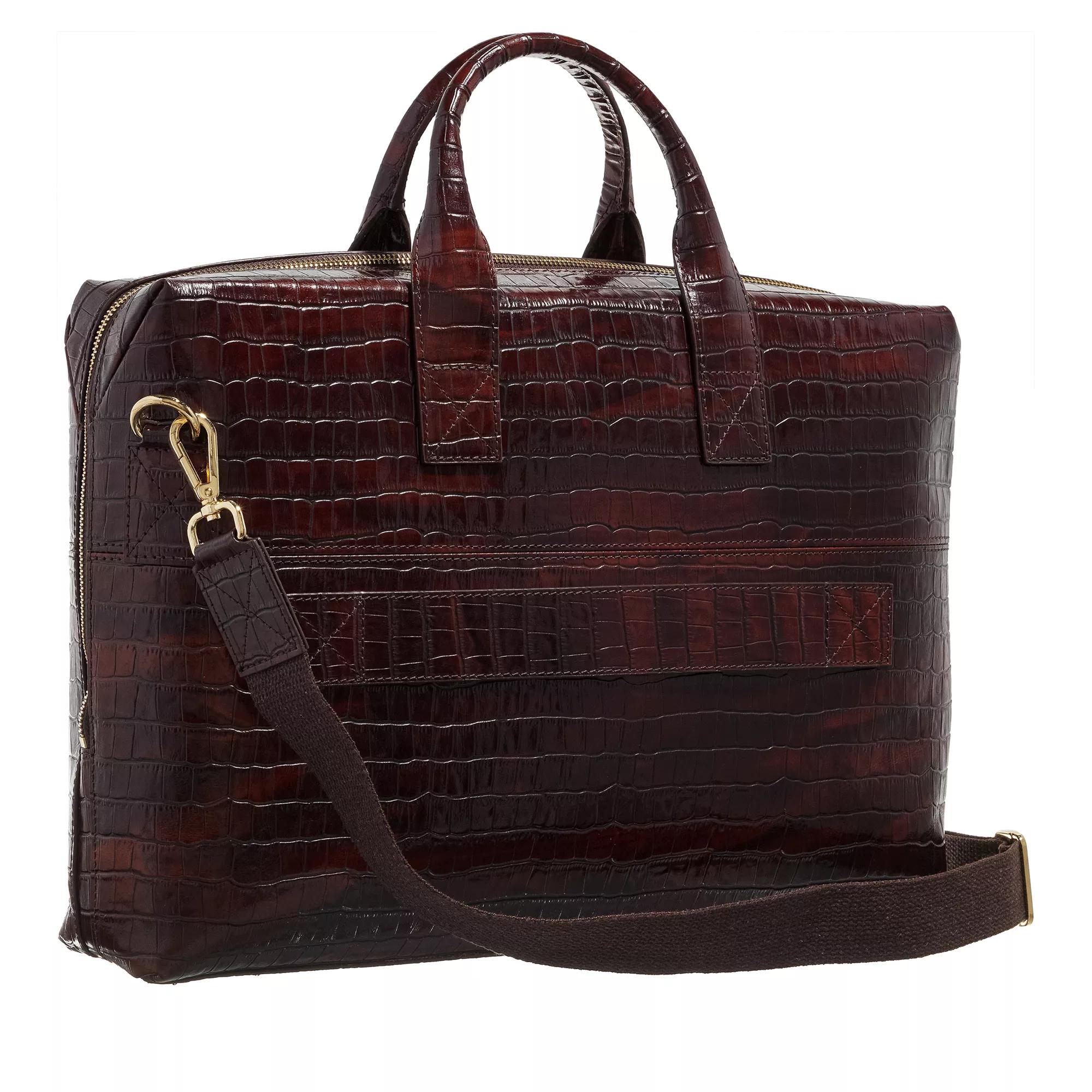 Isabel Bernard Aktetas Honoré Anique croco brown calfskin leather handbag in bruin