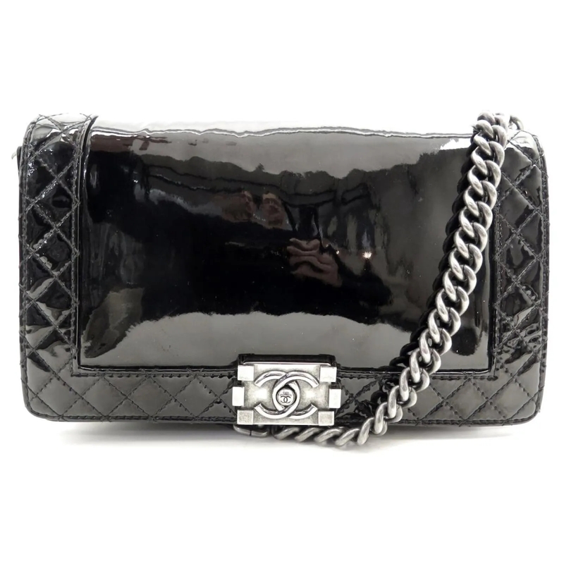 Chanel Crossbody Bag CHANEL GRAND BOY JUMBO QUILTED LEDER SCHWARZ LACK  schwarz