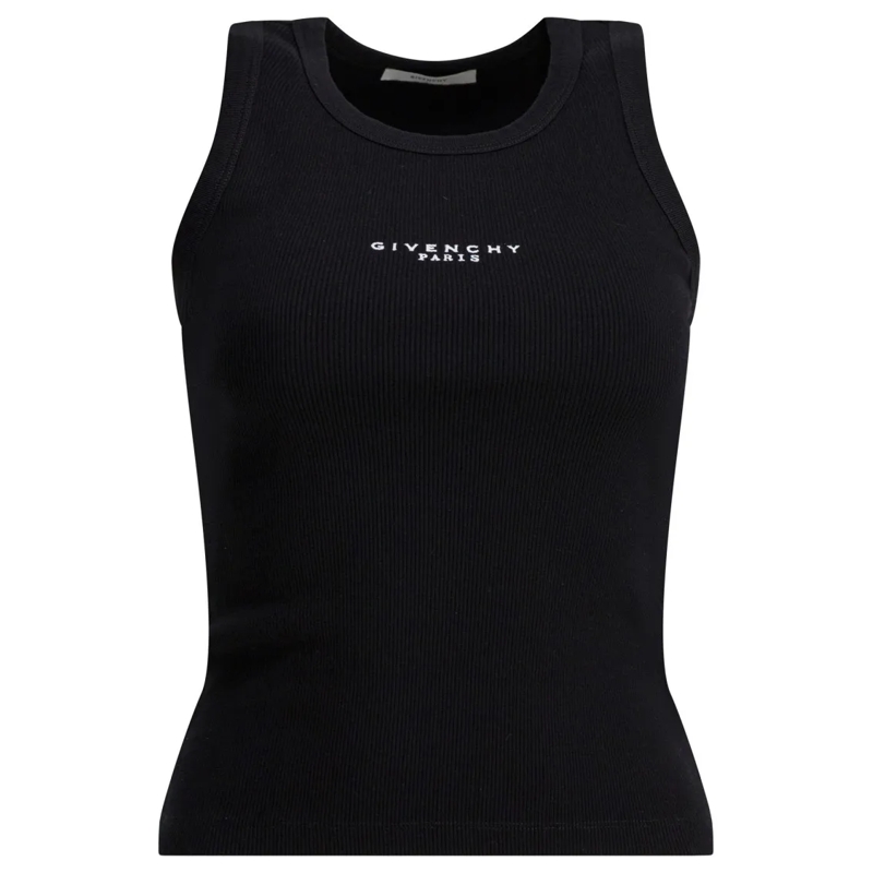 Givenchy Chemisier Fitted Ribbed Tank Top With Subtle Logo Detail Black