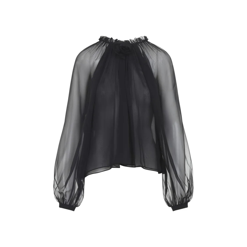 Alberta Ferretti Blouse Sheer Silk Blouse With Voluminous Sleeves Black