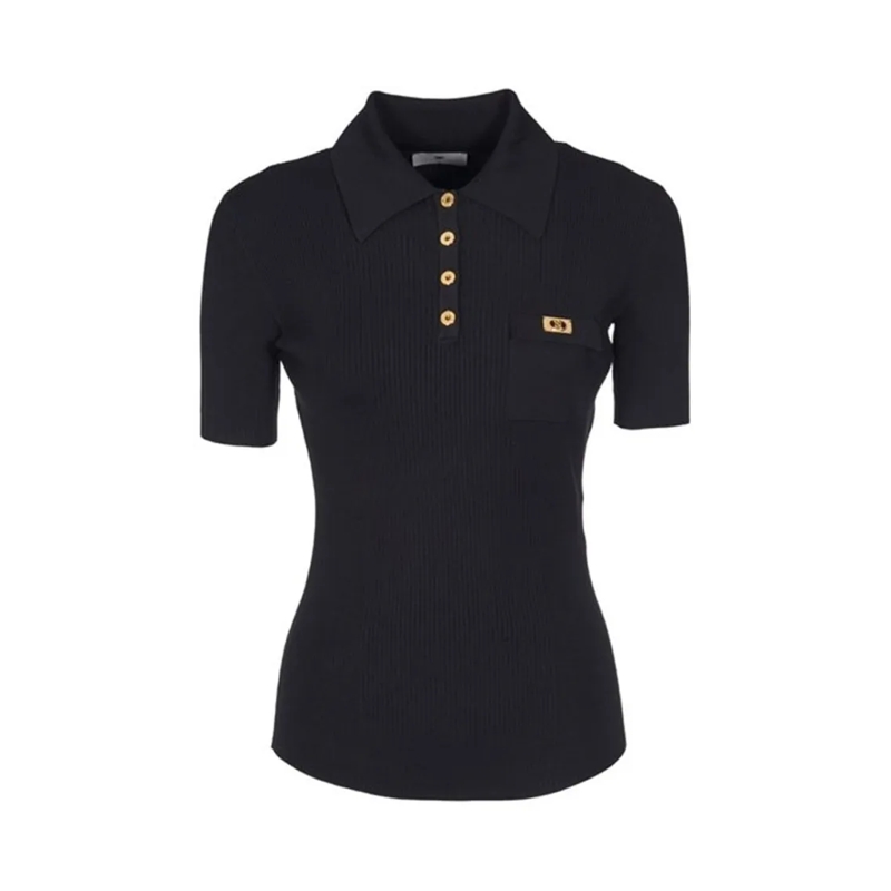 Elisabetta Franchi T-shirt Ribbed Knit Top Polo Black