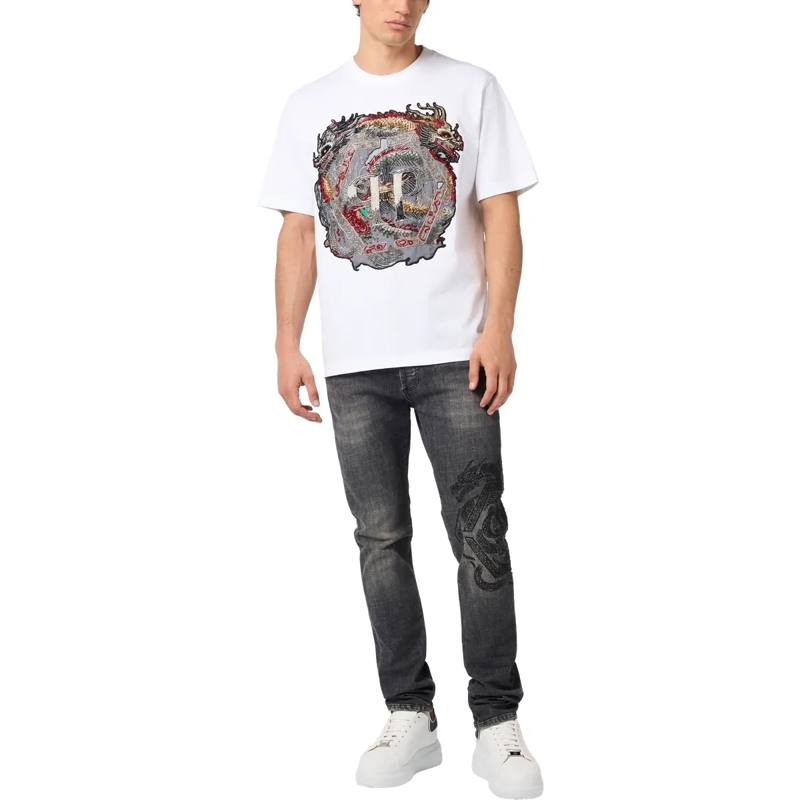 Philipp Plein T-Shirt Round Neck T-Shirt Dragon weiss(Image 4)