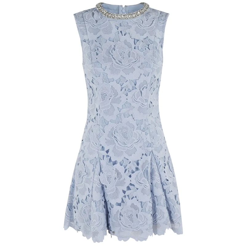 Self Portrait Mini-robe Blue Flower Lace Mini Dress Blue