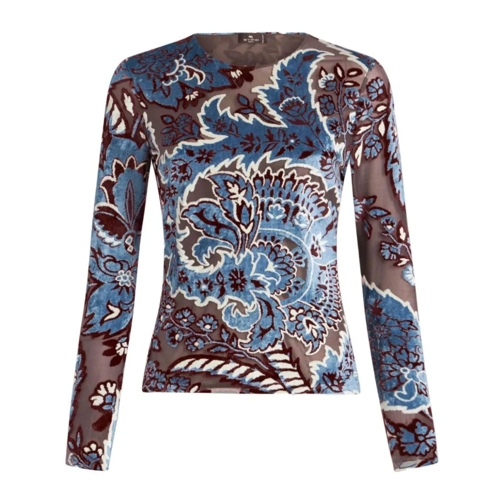 Etro Multicolored Tulle And Jacquard Velvet Top Multicolor Hauts à manches longues