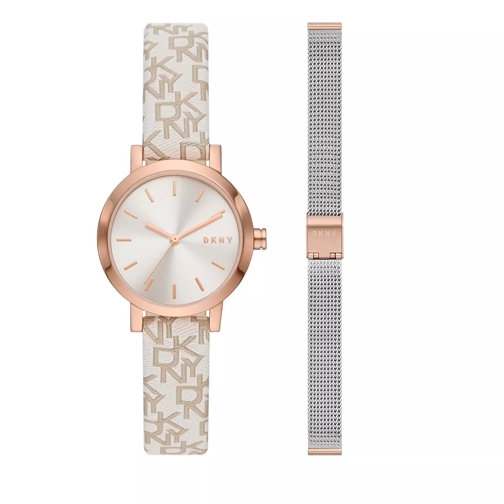 DKNY Soho Three-Hand Stainless Steel Watch Set Rose Gold Montre à quartz