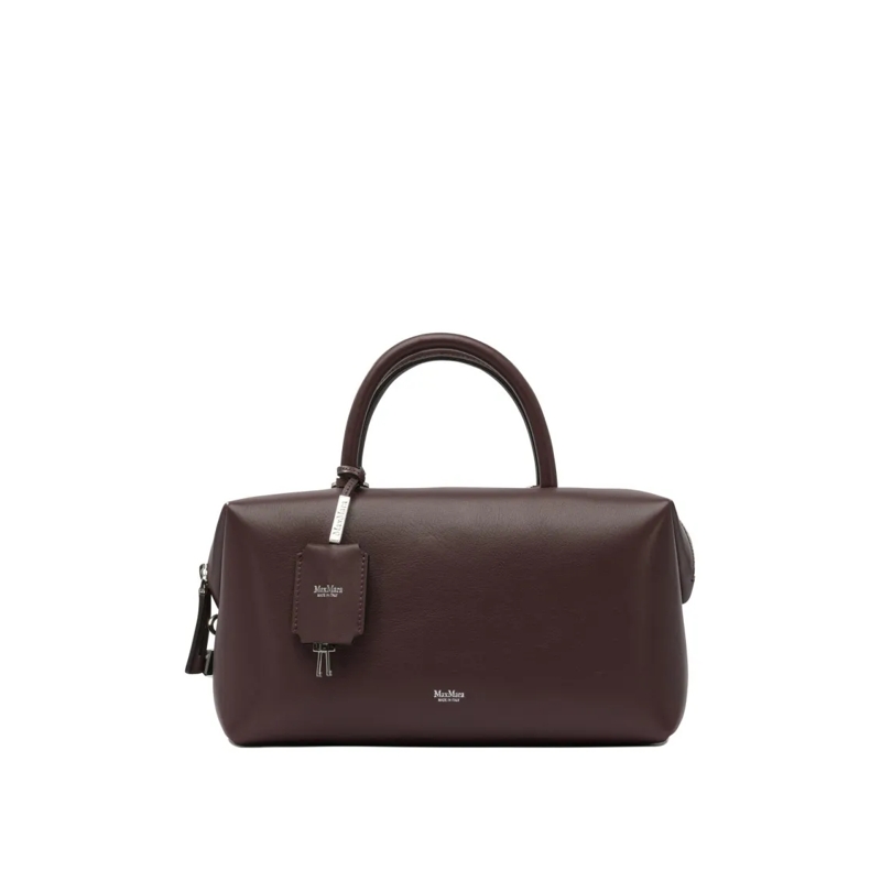 Max Mara Schultertasche Burgundy Calfskin Leather Satchel Handbag Brown