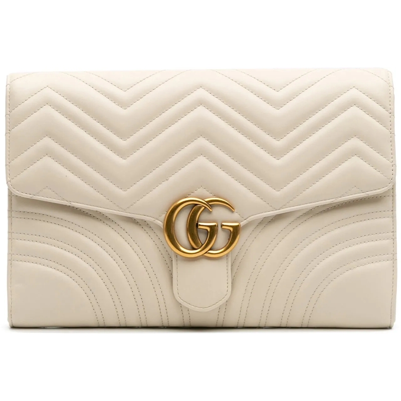 Gucci Pochette GG Marmont Matelasse Leather Flap Clutch weiß