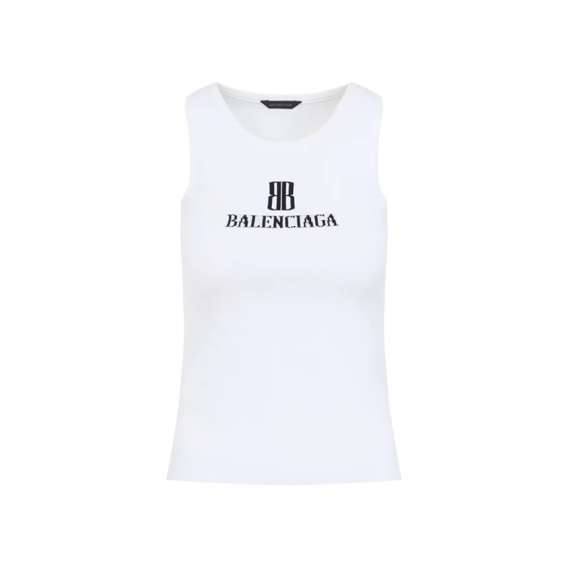 Balenciaga Blouse Fitted White Top With Logo Detail White