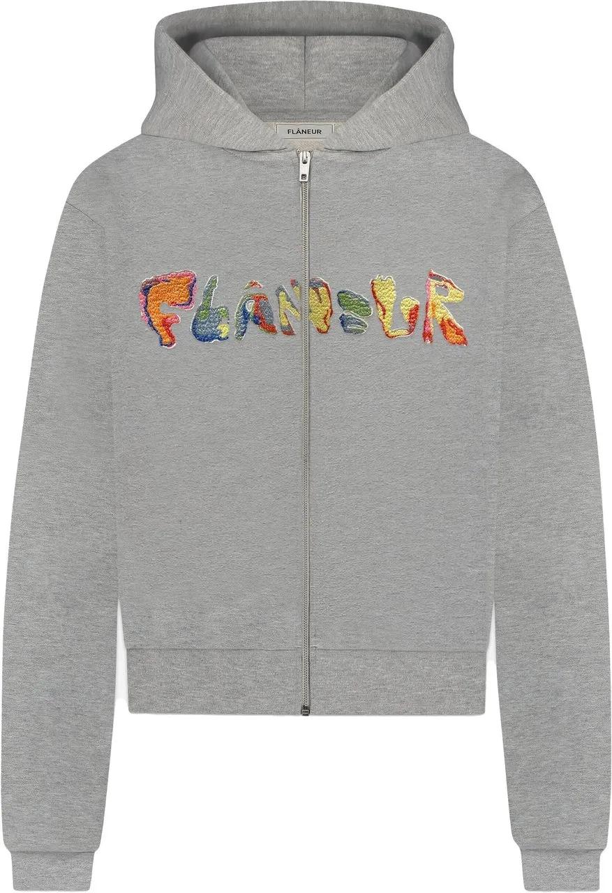 Thumbnail - Flâneur - Embroidered Markerstift Zip-Up Hoodie  Heather Gr - Größe XS - grau