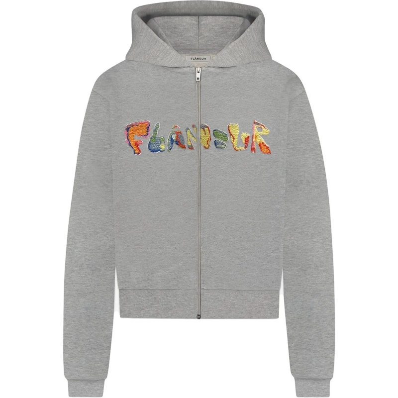 Flâneur  Embroidered Markerstift Zip-Up Hoodie | Heather Gr grau