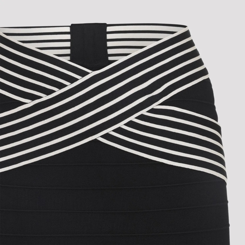 Elisabetta Franchi Bleistiftrock Fitted Midi Skirt With Contrasting Striped Waistba Black