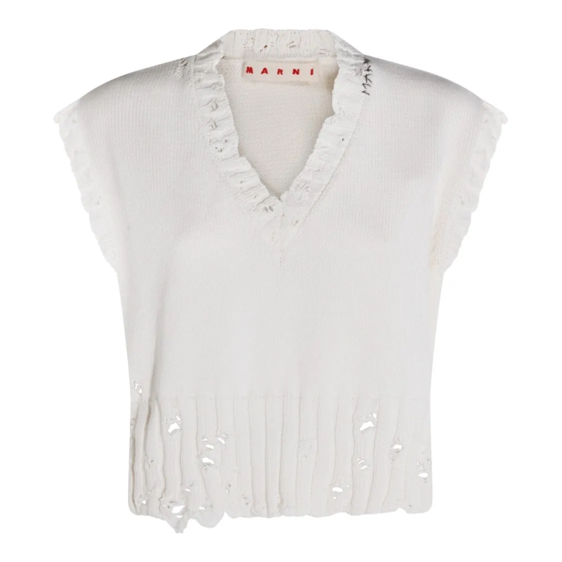 Marni Pullover Sleeveless White Cotton Knit Top White
