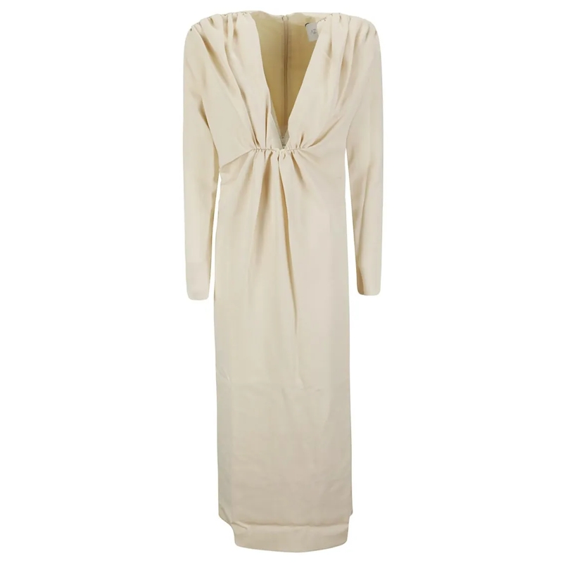 Az Factory Midi-jurk Beige Midi Dress With Deep V -Neck Neutrals