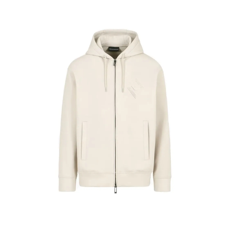 Emporio Armani  Zip-Up Sweatshirt With Drawstring Hood Neutrals