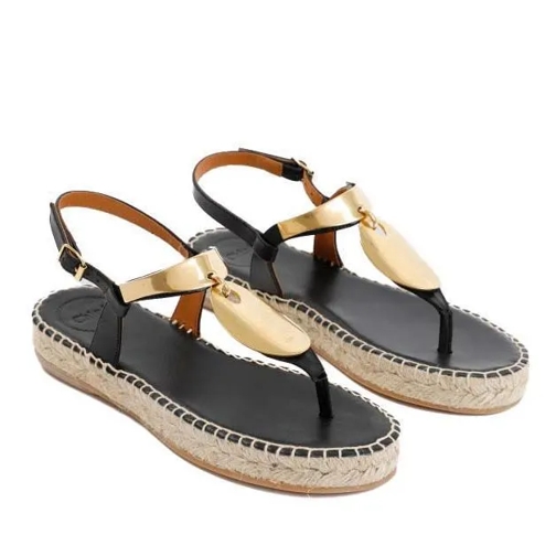 Chloé Black And Gold Pema Flat Sandals Black Sandaler