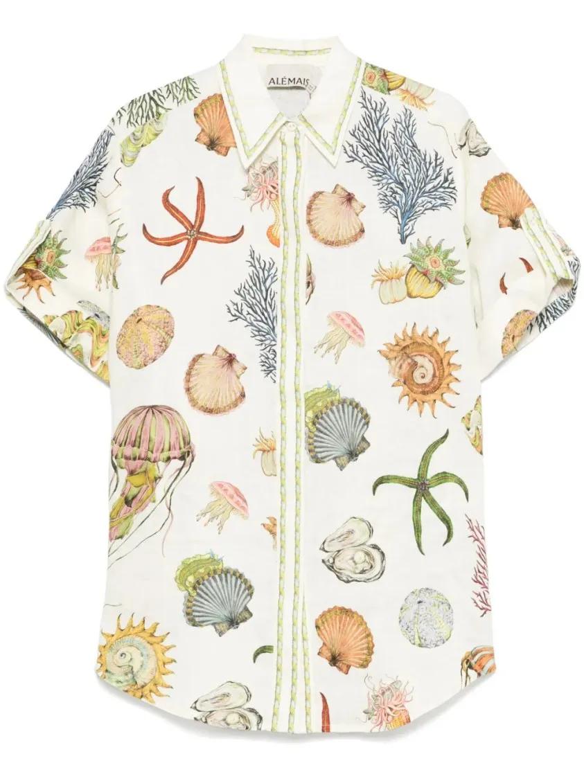 Thumbnail - Alemais - Light Beige Sea-Themed Shirt - Größe 12 - weiß