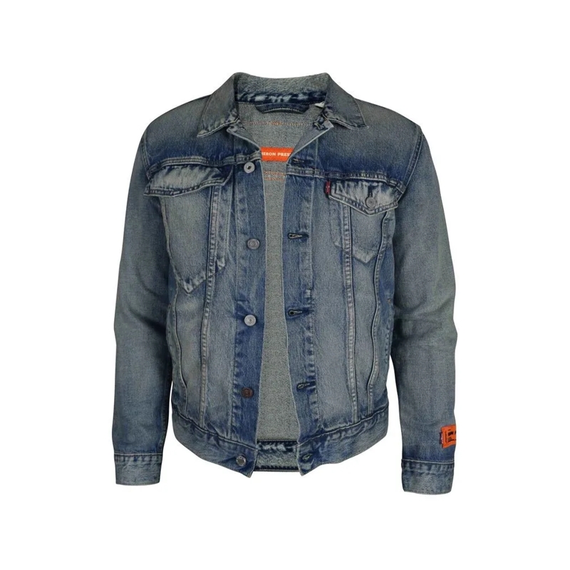 Heron Preston Veste en jean Vintage Indigo Denim Jacket With Flap Pockets Grey