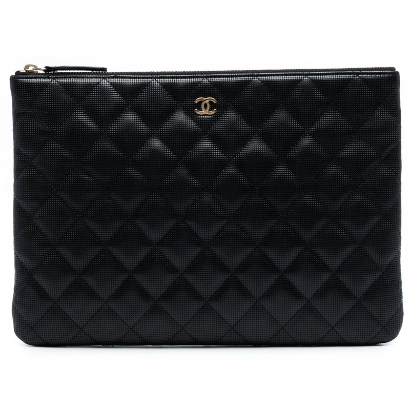 Chanel Pochette Medium Quilted Calfskin Pixel Effect O Case Clutch schwarz