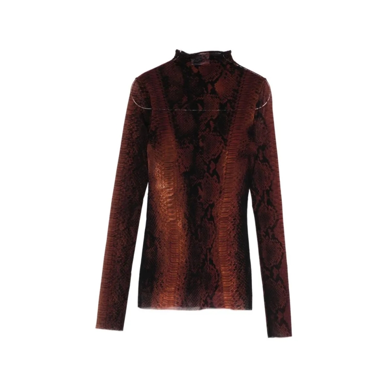 Jean Paul Gaultier Langärmeliges Oberteil Fitted Long-Sleeved Top With Snake Print Brown