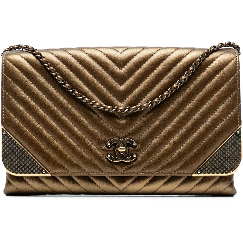Chanel Sac à bandoulière Calfskin Chevron Rock The Corner Flap braun