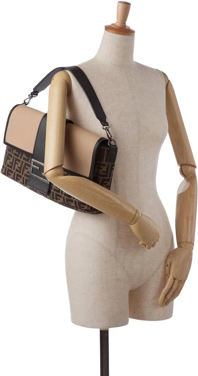 Fendi Hobo bags 2012 Large Zucca Canvas Convertible Belt Baguette in bruin