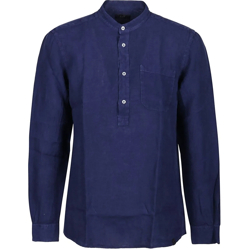 Fay Haut décontracté Korean Collar Shirt Blue blau