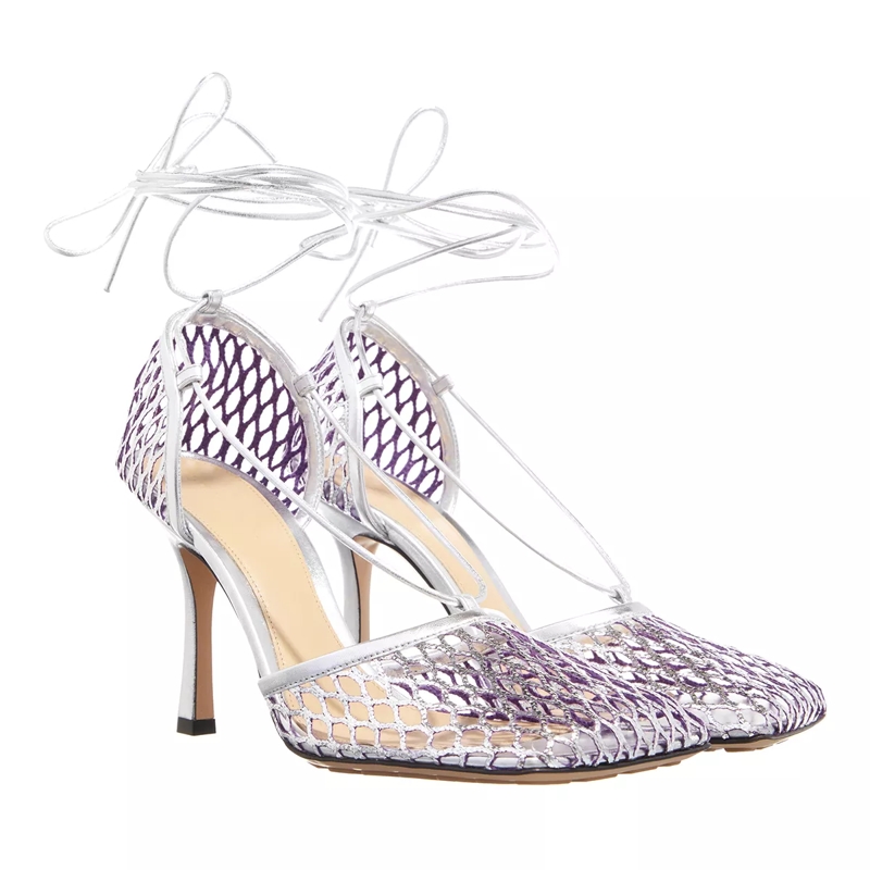 Bottega Veneta High Heels Mesh Strech Sandals Purple/Silver