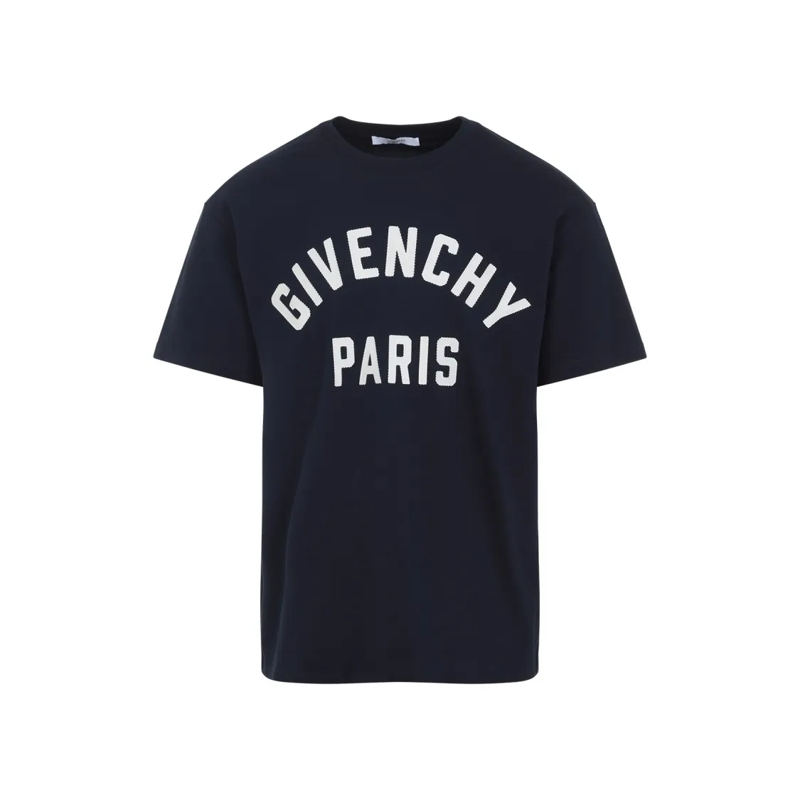 Givenchy T-shirt Classic Black Cotton T-Shirt With Bold Lettering Blue