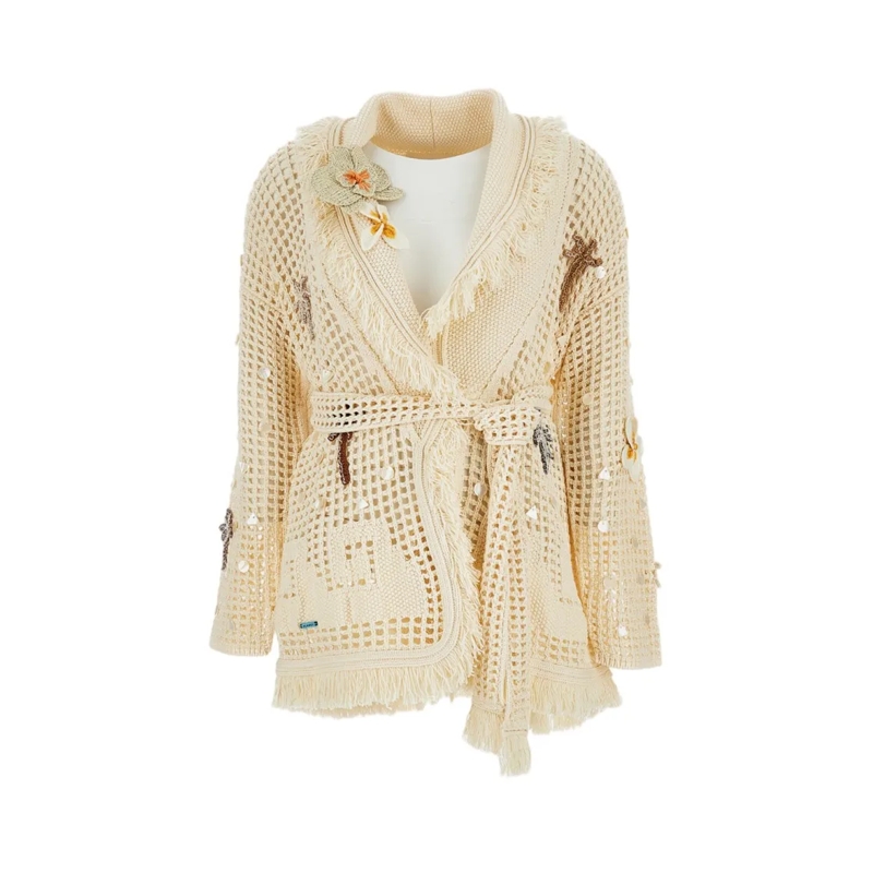 Alanui Strickjacke Where The Waves Begins Long Cardigan Neutrals