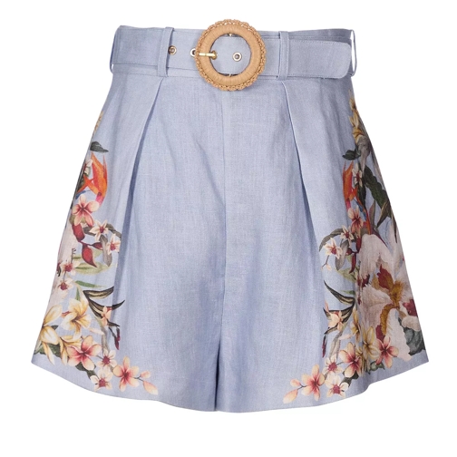 Zimmermann Lexi Tuck Shorts Blue Palm Linne shorts