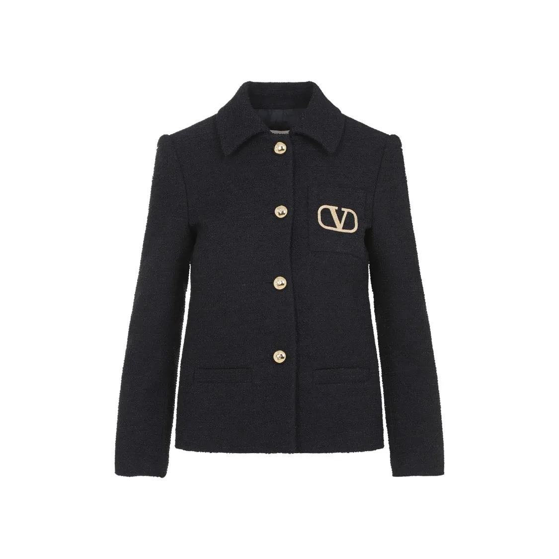 VALENTINO - Navy V-Logo Tweed Blazer - Größe 38 - blau