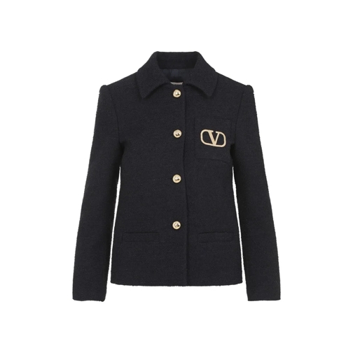 Valentino Blazer Navy V-Logo Tweed Blazer Blue