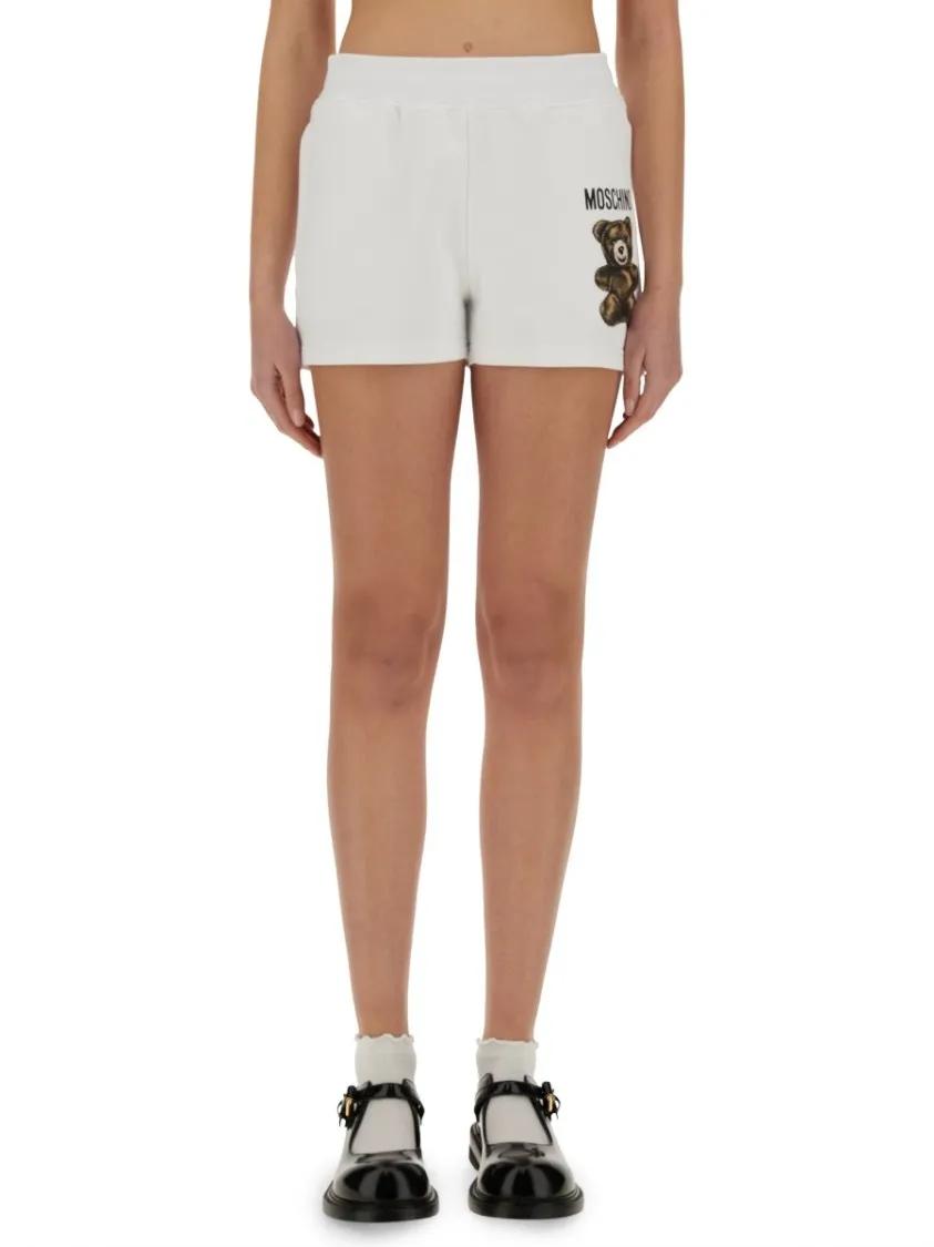Thumbnail - Moschino - Fitted Teddy Bear Graphic Shorts - Größe 38 - weiß