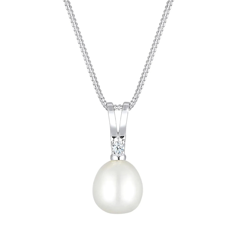 Elli Mittellange Halskette Halskette Süßwasserzuchtperle Diamant 925 Sterling weiss