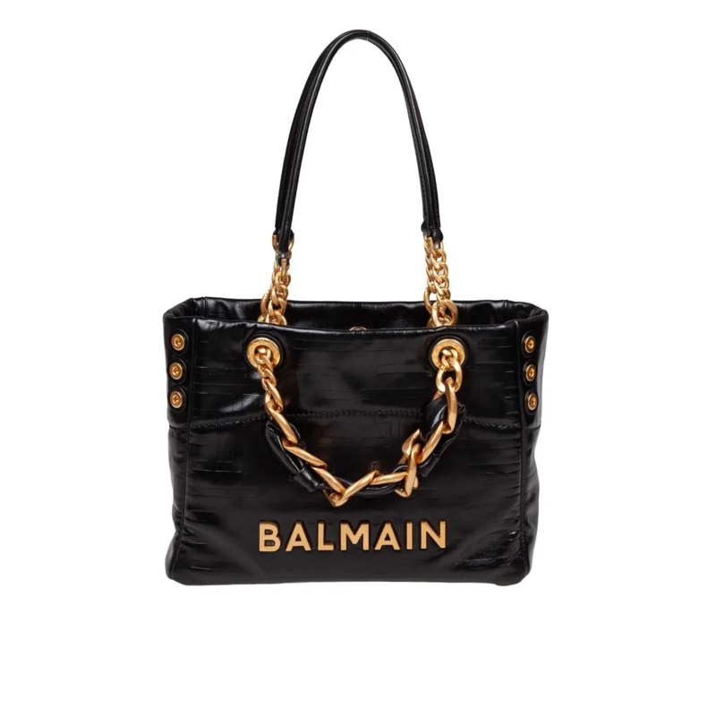 Balmain Sac à bandoulière 1945 Soft Cabas Small In Black Calfskin Black