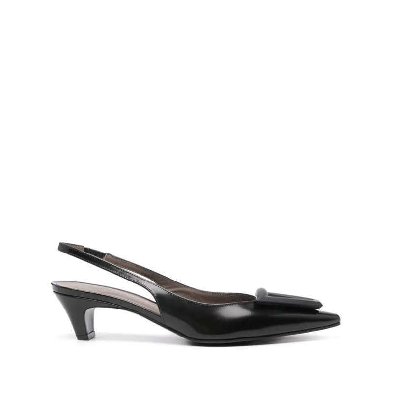 Roberto Festa Pumps Polished Black Calf Leather Slingback Shoes Black