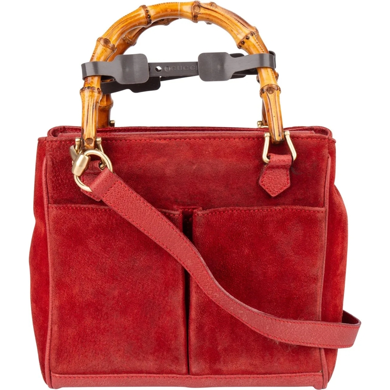 Gucci Tote Gucci Suede Bamboo Top Handle Handbag rot