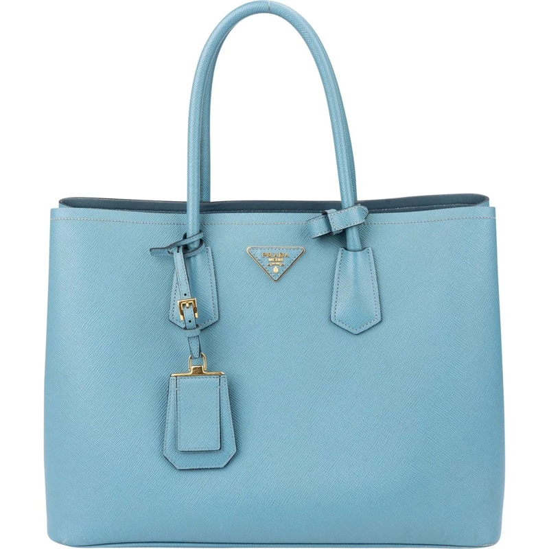 Prada Schultertasche Prada Blue Saffiano Leather Double Handbag blau