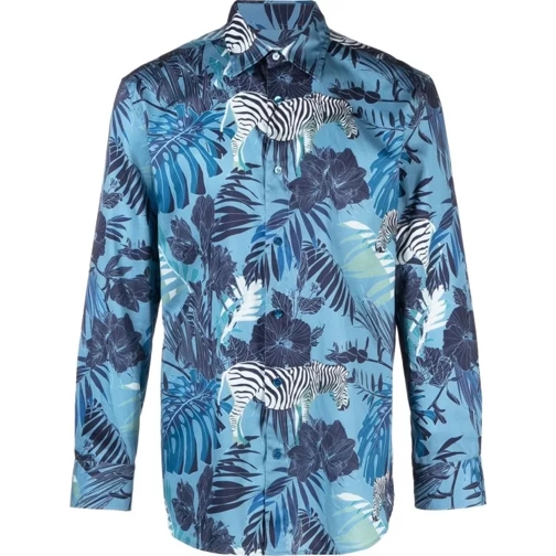 Etro Multicolored Zebra & Flowers Print Shirt Blue 