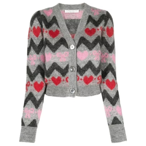 Alessandra Rich Cropped Jacquard-Knit Cardigan Multicolor 