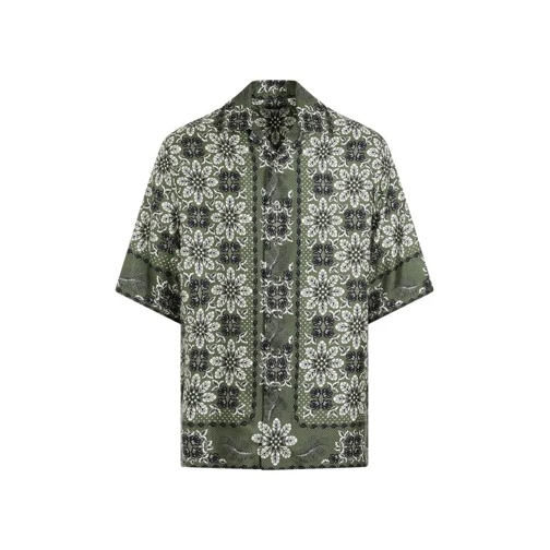 Etro Green Printed Silk Boxy Shirt Green Shirts