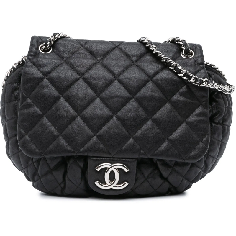 Chanel Schultertasche Large Lambskin Chain Around Flap schwarz