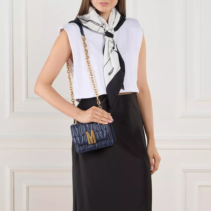 Moschino M Group Quilted Blue Crossbody Bag