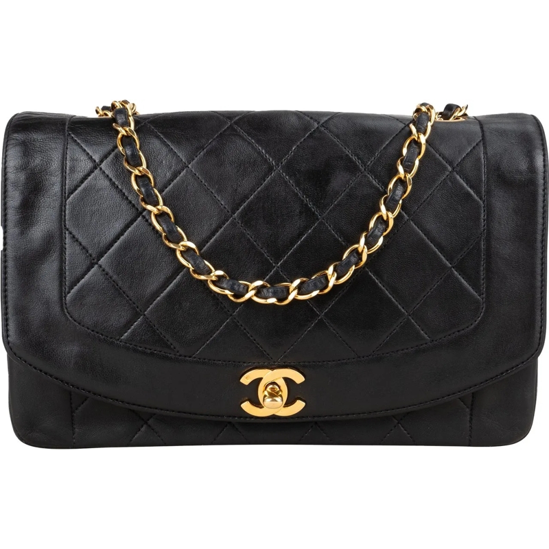 Chanel Tote Chanel Quilted Lambskin 24K Gold Diana Medium Sing schwarz
