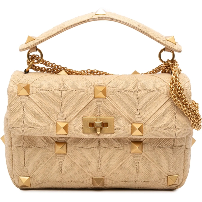 Valentino Garavani Schultertasche Large Raffia Roman Stud Satchel braun