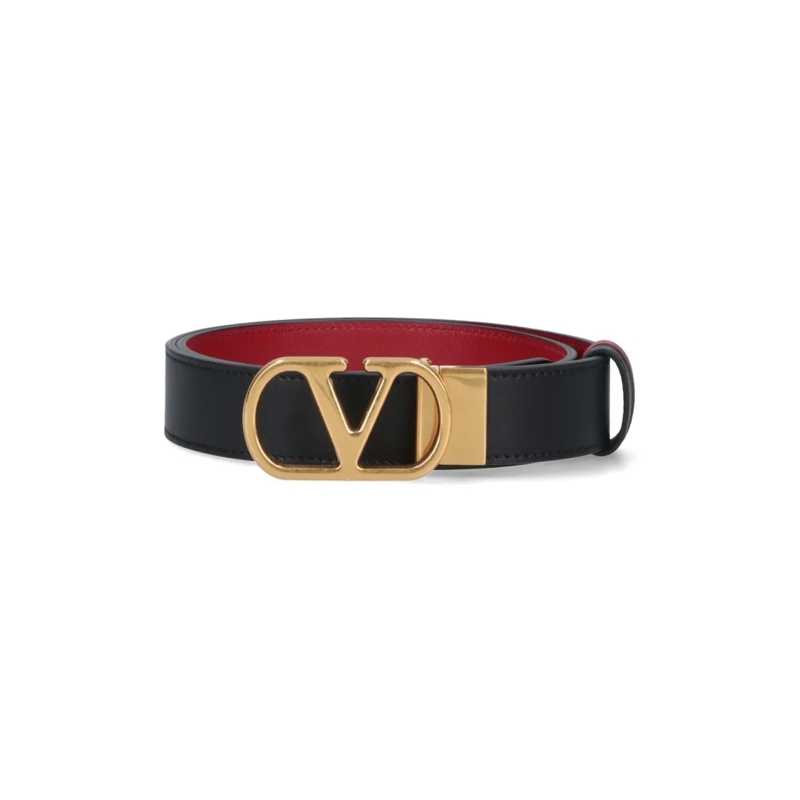 Valentino Garavani Riem "Vlogo Signature" Reversible Belt – Black/Red Neutrals