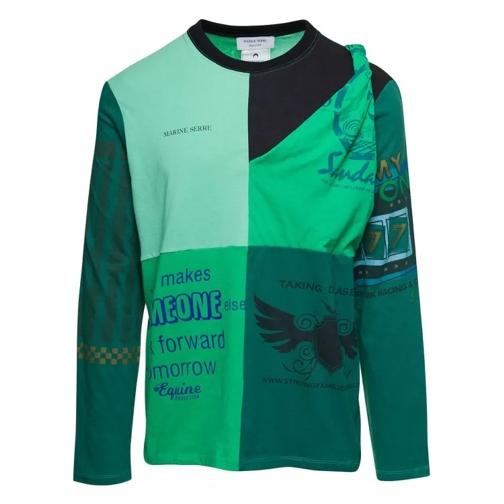 Marine Serre Green Long Sleeves T-Shirt With Regenerated Print  Green 