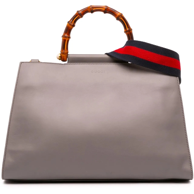 Gucci Sac à bandoulière Medium Leather Bamboo Nymphaea Satchel grau